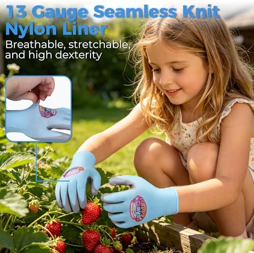 HANDLANDY 2 Pairs Kids Gardening Gloves, Grippy Kids Work Gloves, L
