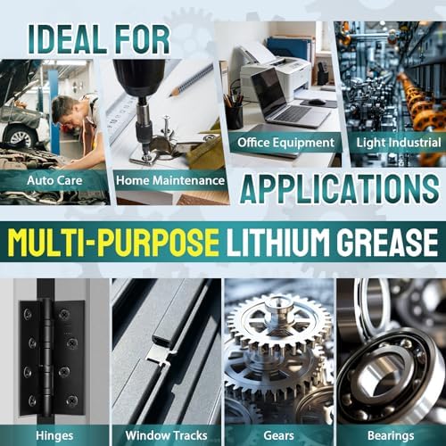 White Lithium Grease with Brush, Multi-Purpose 3oz for Bearings | For gears, hinges, garage doors, bike chains. Water-resistant, rust-proof, high-temp. Auto, marine, industrial, DIY.
