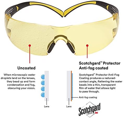 3M Safety Glasses, SecureFit, Scotchgard Amber Lens, Yellow/Black Frame