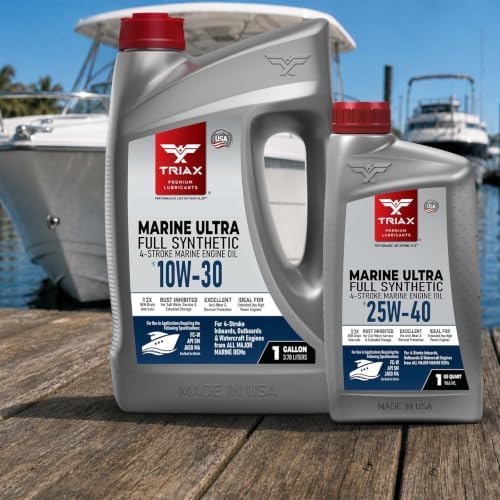 TRIAX Marine Ultra 25W-40 Full Synthetic 4-Stroke Engine Oil For Applications Requiring FC-W, API SM & JASO MA | All Inboard, Outboard, Personal Watercraft & Supercharged Marine Engines (1 Gallon)