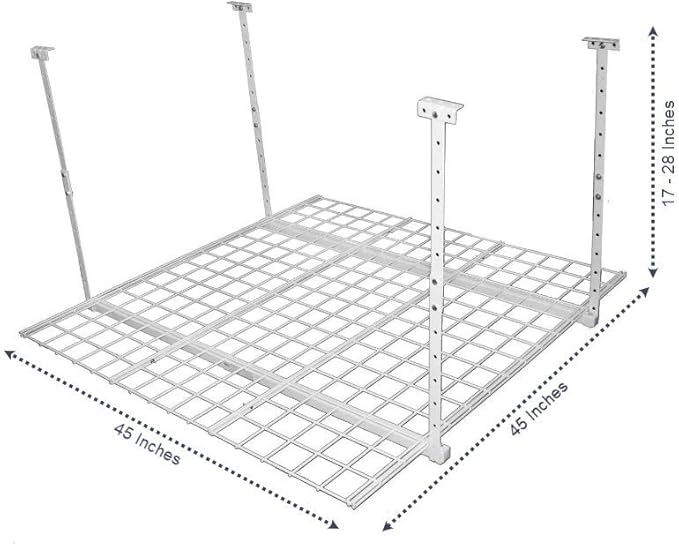 HyLoft Overhead adjustable Garage Storage Rack,Heavy Duty Steel Garage Storage System, 45-Inch x 45-Inch, White