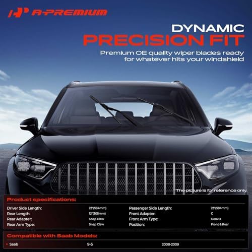 A-Premium 23"+23"+12" Windshield Wiper Blades with Wear Indicator & Towel