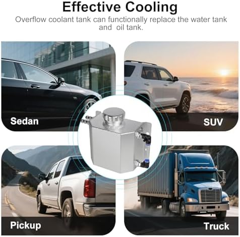 Coolant Reservoir Tank, 1L Aluminum Radiator Overflow Tank Silver
