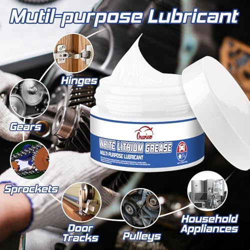 White Lithium Grease, Multi-Purpose Lubricant Lithium Grease with Brush, Garage Door Hinge Lubricant for Metal-to-Metal Applications, Ideal for Automotive, Marine, and Industrial Use (3.5oz)