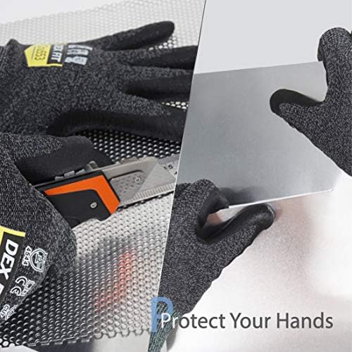 DEX FIT Level 5 Cut Resistant Gloves Cru553 Anti-Static, 3D Comfort Fit A5 Safety Work Gloves with Grip, Thin Touchscreen Gloves for Warehouse, Package Handling, Glass Handling, BlackGray, S, 1 Pair