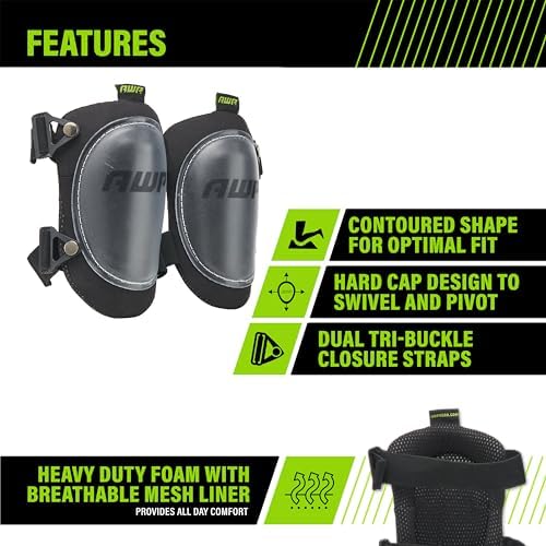 AWP Construction Knee Pads, One Size, 1 Pair, Black
