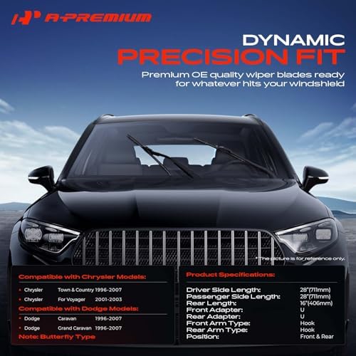 A-Premium 28"+28"+16" Windshield Wiper Blades with Wear Indicator & Towel