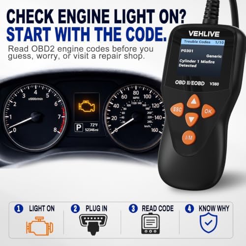 V380 OBD2 Scanner for Check Engine Light, Color Display Car Code Reader