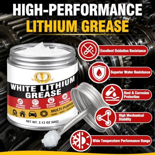 White Lithium Grease, Multi-Purpose Garage Door Lubricant with Brush for Hinges, Bearings, Gears, Track Rails, Ideal for Household, Marine, Automotive, Bike and Industrial Use, Reduces Wear