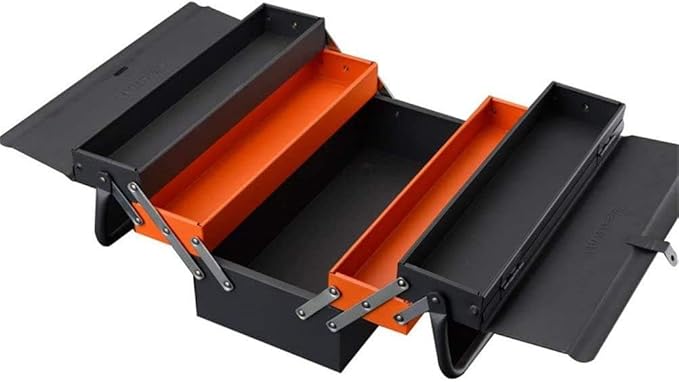 Edward Tools Portable Metal Tool Box with 3 Level Fold Out Organizer Storage - Heavy duty metal frame with smooth metal cantilever latchets - Rust/Scratch Resistant Finish - Hand Carry