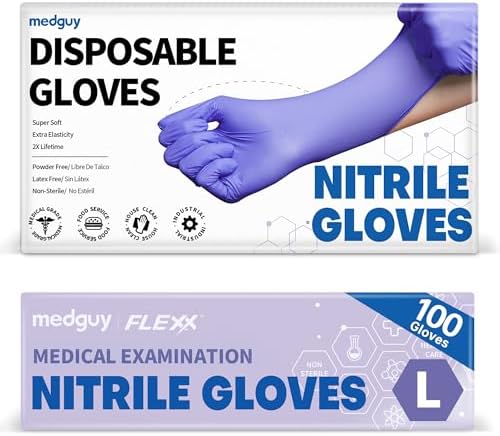 Medguy Medical Nitrile Exam Gloves, 4 Mil Powder-Free Latex-Free Disposable Food-Safe Cooking Cleaning, Blue-Violet 100 Pcs