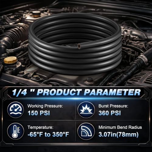 15FT 1/4" Heater Hose with 4 Clamps, EPDM Rubber Coolant Radiator Hose