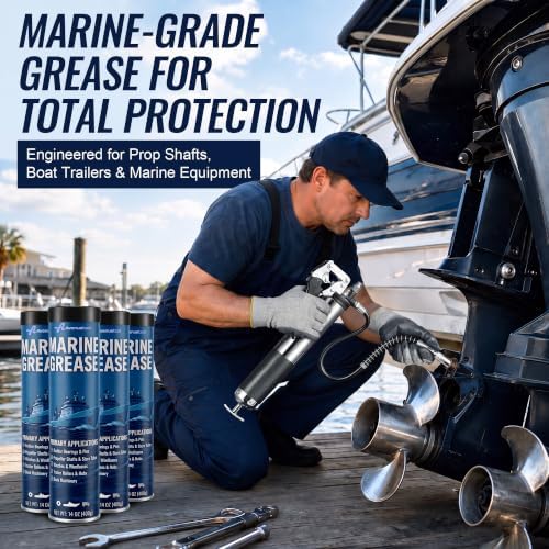 4 Pack 14 oz Marine Grease Tube, Premium Marine Grade Grease, Waterproof High Temp (0°F - 500°F) Bearing Lube for Propeller Shafts, Rudder Bearings, Trailers & Boat Maintenance