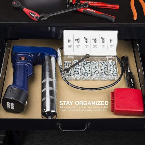 NEIKO 50463A Grease Fitting Assortment | 110 Piece | SAE | Straight and Angled Zerk Kit | A3 Steel | For Angled Grease Guns, Bearing Housings, Mechanical Component Lubrication