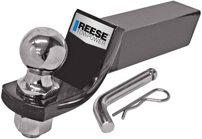 Reese Towpower 21536RAK Trailer Hitch Ball Mount Starter Kit, Fits 2 Inch Square Receiver, 2 Inch Drop, 6,000 lbs. Capacity, Includes 2 Inch Trailer Ball and Pin & Clip, Black