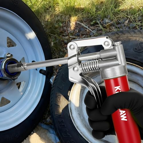 KRETLAW Mini Grease Gun (3000PSI) with Double 3oz Cartridge Grease and 12'' Flex Hose, Reinforced Coupler for Automotive, Red