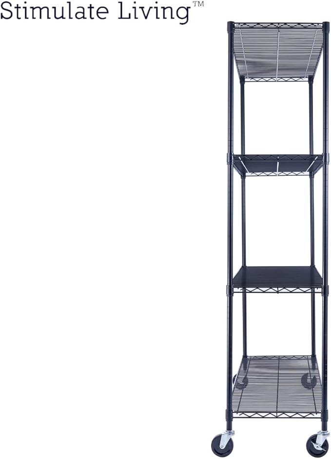 60"x18"x72" Prime Heavy Duty Black 4-Tier Wire Shelving NSF 3200 LBS MAX Capacity Storage Rack for Commercial, Hospital, School, Garage, and Kitchen Uses (with Wheels)