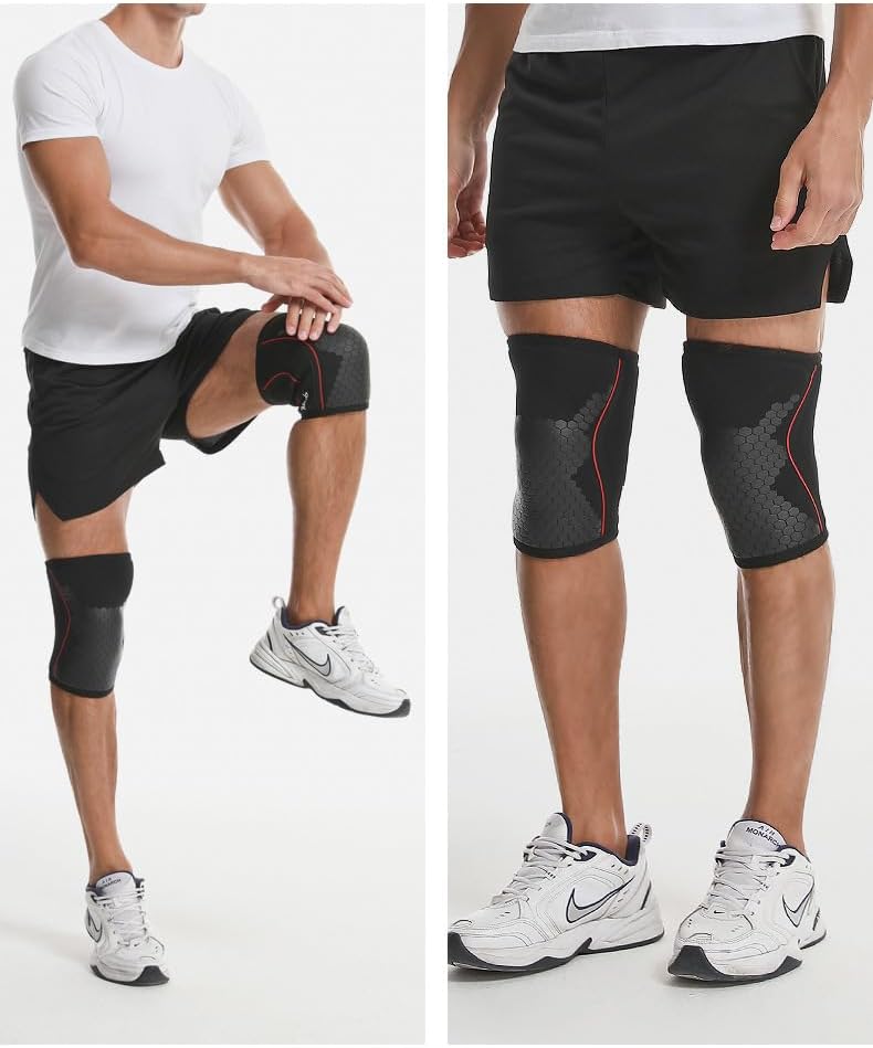 Knee Compression Sleeves for Men Women Weightlifting Knee Sleeves, 7mm Neoprene Knee Brace for Men Women, Thick Compression Brace for Weightlifting Powerlifting Squatting Cross Fit Training (Black Honecmb, Large)