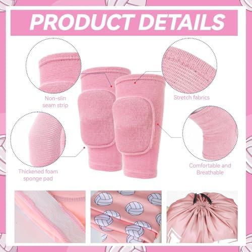 6 Pcs Volleyball Knee Pad and Arm Sleeve Volleyball Accessories Drawstring Bag Softball Headbands Volleyball Protection Equipment Gifts for Women Teens Training