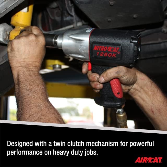 AIRCAT 1250-K 1/2-Inch Nitrocat Composite Twin Clutch Impact Wrench - Composite Impact Wrench with 950 ft-lb Max Torque - Quiet Operation - Reinforced Housing - Hard-Hitting - Ergonomic