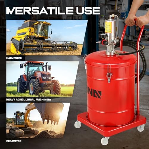 DNA Motoring 10 Gallon Air Grease Pump, 40L High-Pressure Grease Pump Set, Portable Pneumatic Grease Pump with Wheels, w/ 13ft High Pressure Hose, Grease Gun, TOOLS-00662