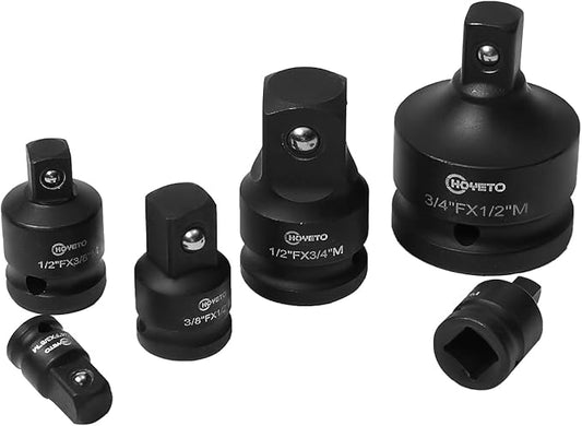 6-PC socket adapters 1/4,3/8,1/2, Impact Socket Adapter Set, Heavy Duty Cr-Mo Steel Adapter Kit, Drive Conversion with Ball Detent for Impact Driver & Wrench