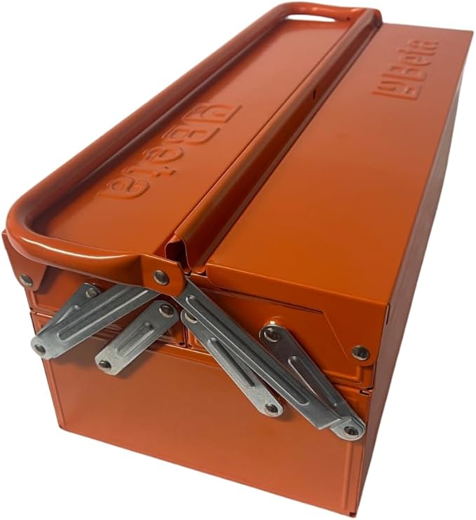 Beta C20 5-Section Cantilever Metal Tool Box | Heavy-Duty Steel Construction, Lockable, 18” Portable Tool Storage with Fold-Down Handle | Orange, 55 lb Capacity