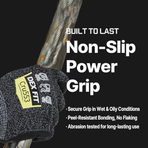 DEX FIT Level 5 Cut Resistant Gloves Cru553 Anti-Static, 3D Comfort Fit A5 Safety Work Gloves with Grip, Thin Touchscreen Gloves for Warehouse, Package Handling, Glass Handling, BlackGray, M, 12 Pairs