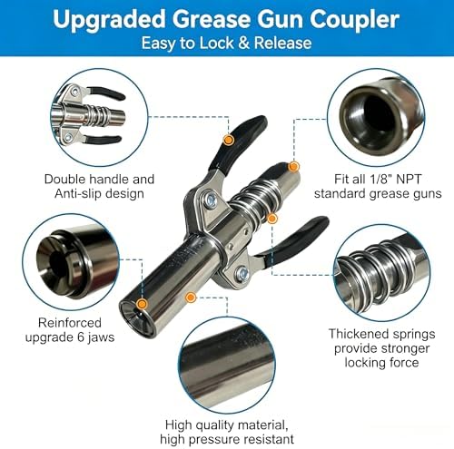 Grease Gun Coupler Kit with 12" Spring Flexible Hose & 3 Grease Fittings