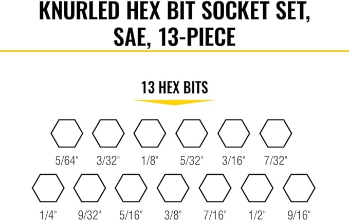 Klein Tools 65213HEX Knurled Hex Bit SAE Socket Set, 1/4, 3/8 and 1/2-Inch Drives, Premium Cr-V Steel, SAE Sizes 5/64 to 9/16-Inch, MODbox Case, 13-Piece