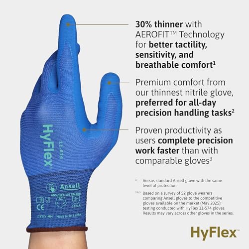 Ansell HyFlex Multi-Purpose Touchscreen Work Gloves with Aerofit Precision Comfort Technology