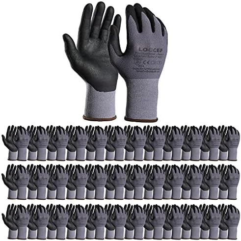 LOCCEF Safety Work Gloves MicroFoam Nitrile Coated-12 Pairs,Seamless Knit Nylon Gloves,Home Improvement,Micro-Foam Gloves