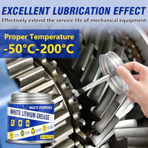 White Lithium Grease 60ml, Multi-Purpose Garage Door Lubricant with Brush, Bike Grease for Hinges, Bearings, Gears,Track Rail, Ideal for Household, Marine, Automotive, Industrial