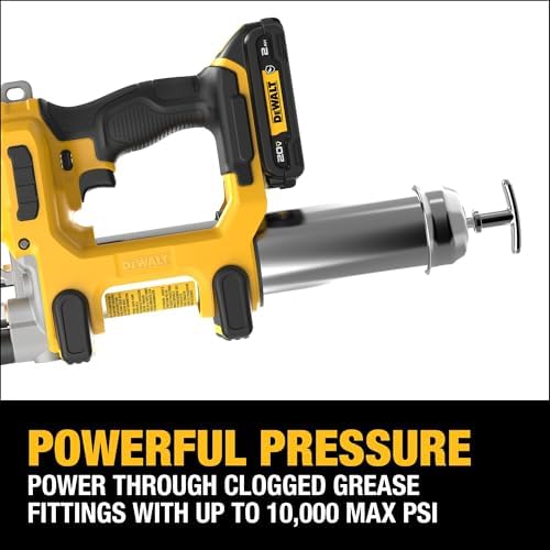 DEWALT Grease Gun 20V MAX, 10,000 PSI Variable 2-Speed Cordless Grease Gun, Oil Resistant Battery and Charger Included, 47 Inch Hose, LED Light and Kit Box (DCGG581GD1)