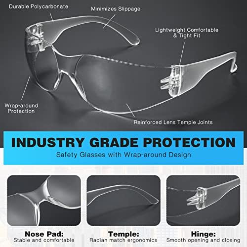 WFEANG 50 Pack Clear Safety Glasses for Men Women, ANSI Z87.1 Work Glasses