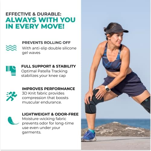 Modvel Compression Knee Brace for Women & Men - 2 Pack Knee Brace for Running Knee Pain, Knee Support Compression Sleeve, Workout Sports Knee Braces for Meniscus Tear ACL & Arthritis Pain Relief