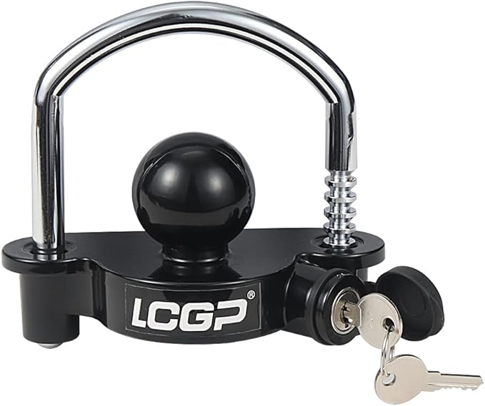 LCGP Black Trailer Hitch Coupler Lock with 2 Keys, Universal Coupler Lock, Adjustable Storage Security, Heavy-Duty Steel.