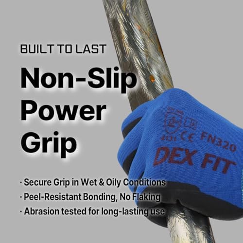 DEX FIT FN320 Precision Grip Work Gloves, 3D-Comfort Fit, Ultra Stretch Nylon Gloves, Lightweight & Flexible for Warehouse Handling, Assembly, Delivery, and Gardening, Blue, M, 1 Pair