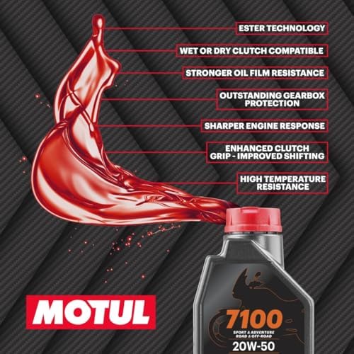 Motul 7100 4T 20W-50 Full Synthetic Motorcycle Oil for V-Twin Harley Davidson Engines, Ester Technology for Smooth Shifting, JASO MA2 Wet Clutch Compatible, API SP Certified 1L