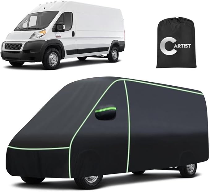 Car Cover for Ram ProMaster 2014-2025 2026 All Weather Van 4-Door Car Covers, Outdoor UV Protection Waterproof Full Car Cover for ProMaster Accessories with Zipper & Reflective Safety Strips