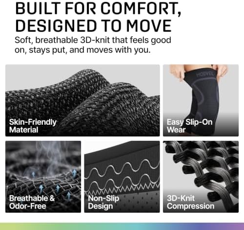 Modvel 2 Pack Knee Brace for Women - Knee Support for Walking, Knee Compression Sleeves for Pain Relief, Knee Sleeves for Women, Knee Brace for Sports, Workouts & Arthritis