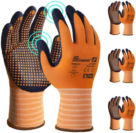 Schwer 3/6/12 Pairs Safety Work Gloves, MicroDot Abrasion & Grip, LT5619, L