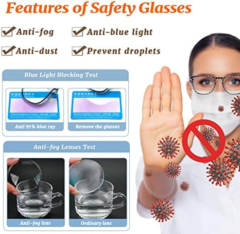 Safety Glasses Anti Fog Clear Blue Light Blocking Eye Protection Nurse Goggles for Women Men