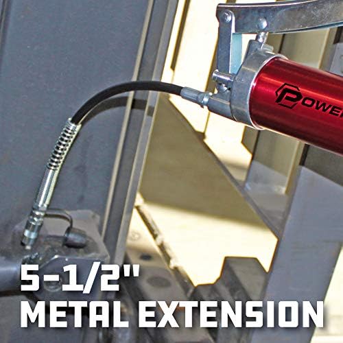 Powerbuilt 4,500 PSI Heavy Duty Lever Grease Gun, Anodized Aluminum Barrel with Rubber Grip, Includes Flex Hose, Rigid Pipe & Coupler – 940756