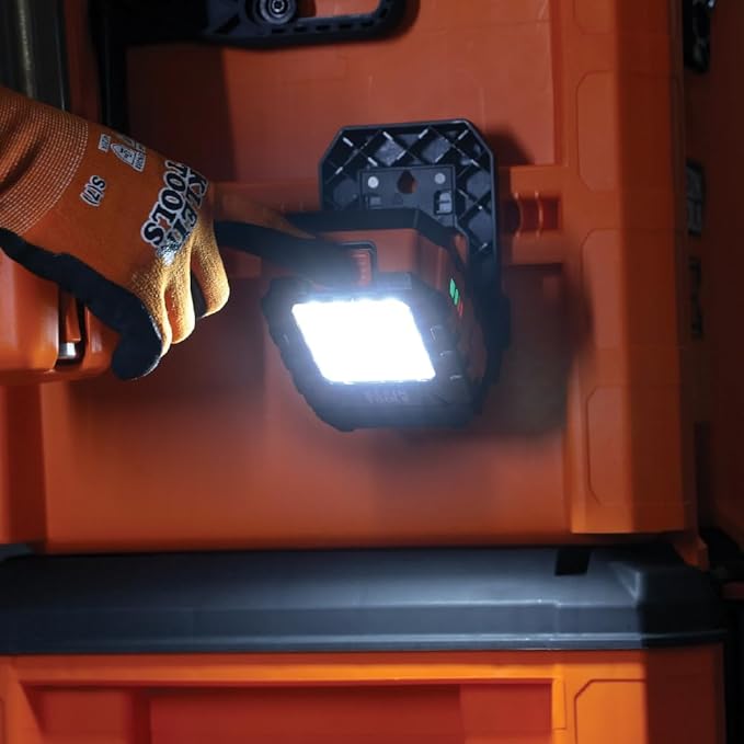 Klein Tools 56416 Rechargeable LED Work Light, 1000-Lumens, Magnetic Work Light with 3 Modes, 360-Degree Rotation and Kickstand, Compatible with MODbox Rail System