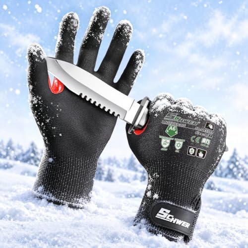 Schwer FreezeGuard Winter Work Gloves for Men and Women, ANSI A6 Cut Resistant Gloves With Super Grip, Freezer Glove for Work, Touchscreen, Thermal Insulated, PR3388, Black Knight (M, 1 Pair)