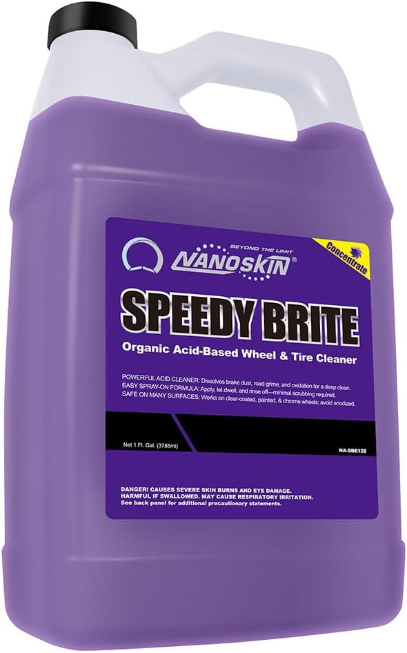 Nanoskin SPEEDY BRITE Pro Grade Wheel & Tire Acid Cleaner, 1 gallon - Chrome & Coated Wheel Safe, Cleaning with Organic Acid | Removes Brake Dust & Road Grime for Auto Detailing, Body Shop Safe