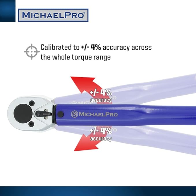 MichaelPro 3/8-Inch Drive Click Torque Wrench, 10–80 ft-lb – Dual Direction, ±4% Accuracy, Reversible Ratchet Head, Heavy Duty Steel Construction, Torque Wrench for Automotive & Mechanical Use