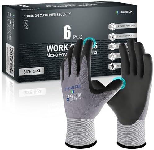 PROMEDIX P Nitrile Coated Work Gloves,MicroFoam Safety Work Gloves Men,Seamless Knit Nylon&spandex Gloves with Grip