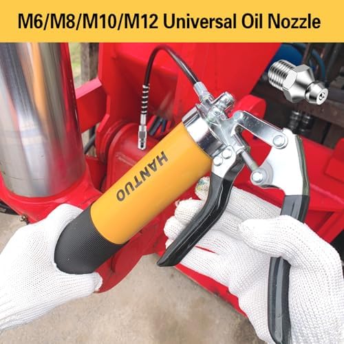 Grease Gun with Quick Release Coupler, 8000 PSI Heavy Duty Professional Pistol Grip Grease Gun Kit 14 OZ Capacity with Coupler, Double Injector Needles, 90° Adapter